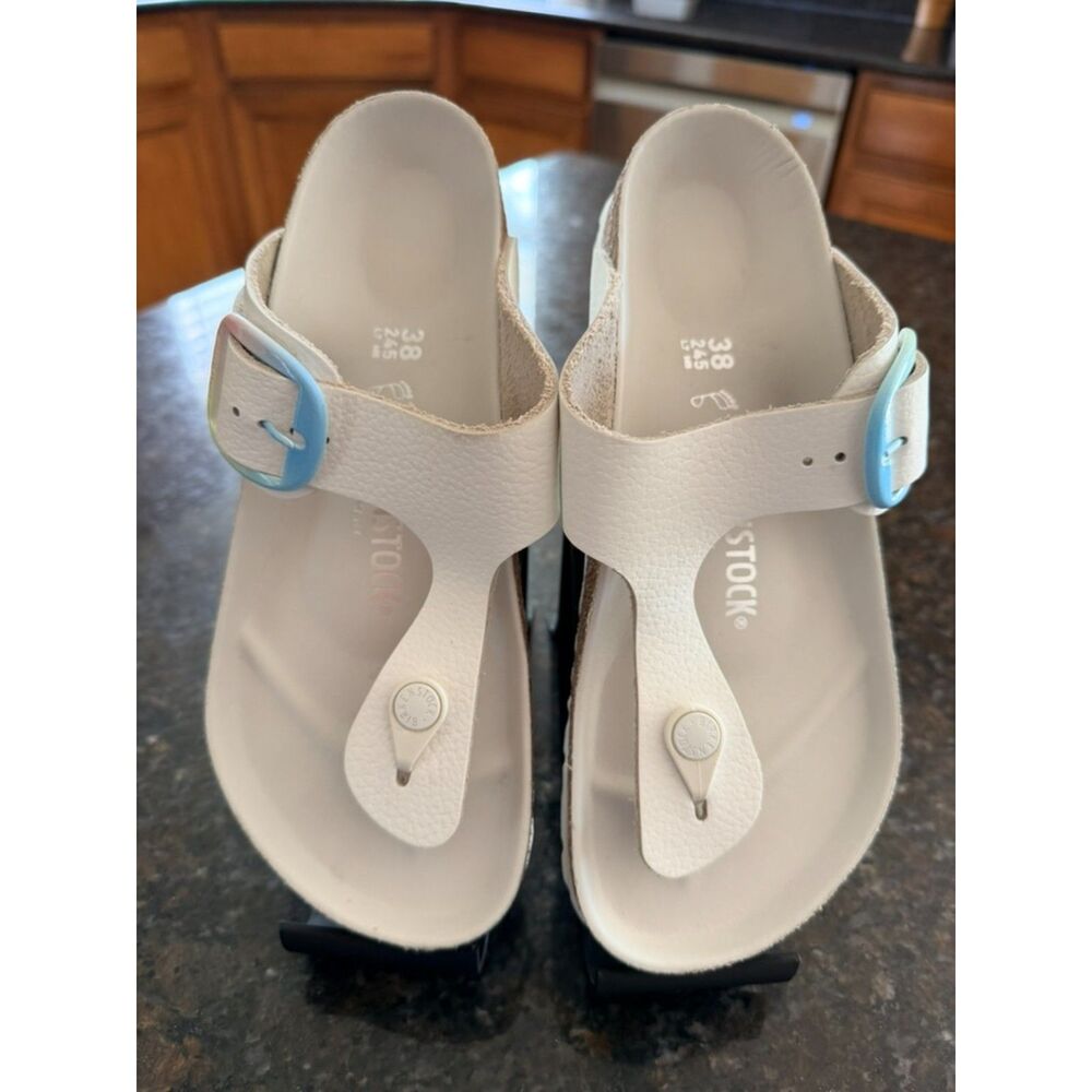 Birkenstock Gizeha Big Buckle - White - Size 38 (L7/M5) - LN! Rainbow Buckle